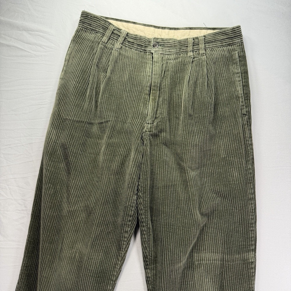 Wide Whale Corduory Pants Mens 34x30 Forest Green Pockets Cuffed GH Bass Co